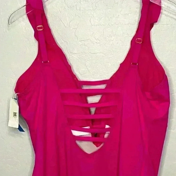 Bleu Rod Beattie Hot Pink Lattice Ruffle One Piece Swimsuit 20W - Picture 7 of 10